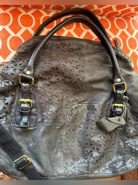 A.S.98 Large Women's Leather Tote Bag in Black with Triangle cut-outs.